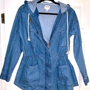 Forever 21 Contemporary Denim Jean Hooded Jacket